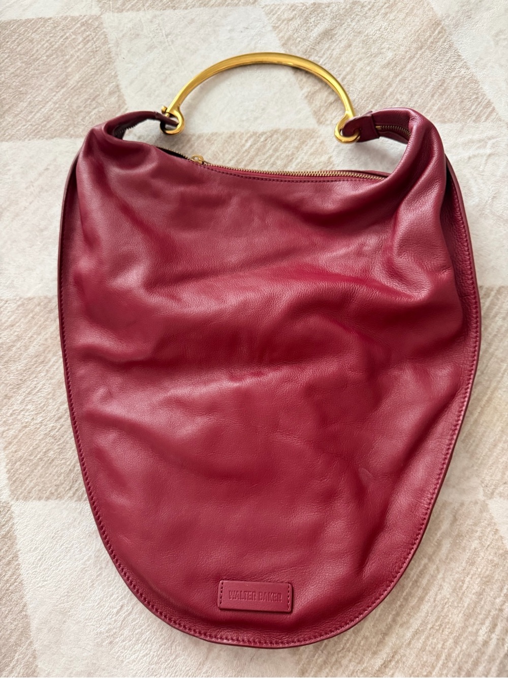 Walter Baker Wine-Red Leather Hobo with Gold Handle